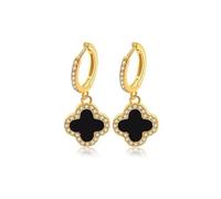 Boho Four Leaf Clover Earrings Black Clover Earrings Crystal Clover Dangle Earrings CZ Huggie Hoop Earrings Jewellery for Women and Girls Gifts, Alloy Steel, Rhinestone