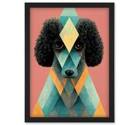 Boho Fun Quirky Geometric Pastel Poodle Dog Artwork Framed Wall Art Print A4 Artery8 Black One Size