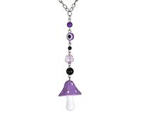 BOHO GARDEN Mushroom Charm - Hanging Ornaments with Evil Eye Charms for Rear View Car Mirror - Easy to Hang, Hand-Painted Decor Beads, Aesthetic Interior Car Accessories for Women - 8.1" Long - Purple