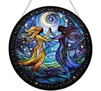 Boho Gemini Cosmic Dance Glass Suncatcher 8x8 Inch