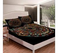 Boho Geometric Circle Bed Sheet Set Ethnic African Pattern Bedding Set for Kids Teens Women Afro Decor Fitted Sheet Traditional Exotic Style Bed Cover 3Pcs Double Size