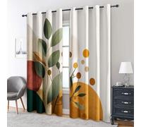 Boho Geometric Curtains, Abstract Leaf Blackout Curtains for Bedroom Living Room, 46x54 Inch Drapes, Eyelet Thermal Window Treatments, 2 Panels K302