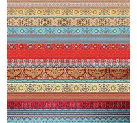 Boho Geometric Fabric by The Yard,Bohemian Mandala Style Striped Upholstery Fabric for Chairs,Retro European Floral Fabric for Upholstery and Home DIY Projects,2 Yards,(L184*W150cm) Red Brown