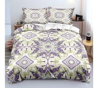 Boho Geometric Floral Duvet Cover Super King,Purple and Green Modern Aesthetic Flowers Bedding Set with Pillowcases,Easy Care Soft Cosy Quilt Cover for Girls Women Bedroom Super King