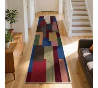Boho Geometric Leaf Area Rug, Multi-Colour Patchwork Carpet 60x120cm | Abstract Botanical Art Design, Decorative Floor Mat for Living Room, Bedroom and Lounge