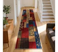 Boho Geometric Leaf Area Rug, Multi-Colour Patchwork Carpet 80x150cm | Abstract Botanical Art Design, Decorative Floor Mat for Living Room, Bedroom and Lounge
