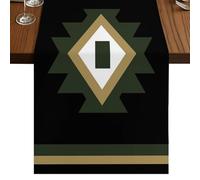 Boho Geometric Table Runner, Dark Green Ethnic Tribal Striped Argyle Modern Cotton and Table Linen Runner for Kitchen Dining Home Decor for Party Festival Holiday Decoration Gift 13x108in