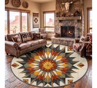 Boho Geometric Totem Stars Kaleidoscope Round Rug for Living Room 120 cm | Southwestern Style Printed Circle Rugs for Bedroom Dorm Sofa, Earth Tone Soft Short Pile Non Slip Carpet, Stain Resistant