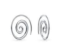 Boho Geometric Tribal Swirl Polished Wire Spiral Hoop Threader Earrings For Women For Teen .925 Sterling Silver