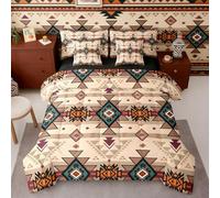 Boho Geometric Twin Comforter Set with Sheets | Western 7 Piece Bedding Set Ethnic Tribe Arrow Aztec Bed in a Bag, Indian Tribal Geometric Diamond Triangle Bed Sets,Exotic Western Room Decor