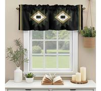 Boho Geometric Valances for Windows, Dark Green Ethnic Tribal Striped Argyle Modern Rod Pocket Valance Short Window Treatments Curtains for Kitchen Bathroom Bedroom Decor, 56 x 16 Inches