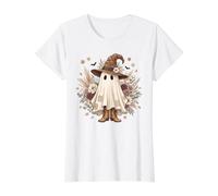 Boho Ghost Witch Hat Fall Floral Spooky Season Value Graphic T-Shirt, Women, White, L