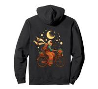 Boho Girl Riding Bicycle with Moon Stars Bohemian Aesthetic Pullover Hoodie