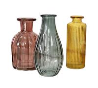 Boho Glass Bud Vases Set Of 3 Coloured Bottle Flower Stem Holders Wedding Decor