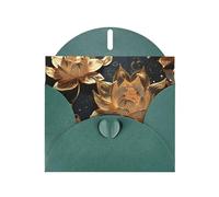 Boho Gold Lotus Flowers Holiday Cards | Double Sided Glitter Cardstock | Christmas, Birthday, Valentine's Day, Wedding & Party Invitations | Envelopes Included