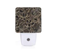 Boho Gold Lotus Flowers Plug in Led Night Light with Auto Dusk to Dawn Sensor, Wall Nightlights for Hallway, Kids Room, Bedroom