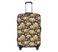 Boho Gold Lotus Flowers Print Decorative Travel Luggage Cover Concealed Zipper Suitcases Anti Scratch Dustproof, White, L