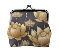 Boho Gold Lotus Flowers Print Exquisite Versatile Kiss Lock Coin Purse Cute Small Zipper Wallet for Coins Cards