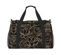 Boho Gold Lotus Flowers Print Womens Sports Bags Travel Bag - Gym Tote Bag with Compartment,Duffel Bags for Men,Ladies Holdall,Carry On Weekend Travel Handbags for Women