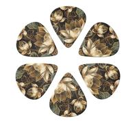 Boho Gold Lotus Flowers Printed Guitar Picks -6 Pcs Guitar Picks Plectrum,Guitar Accessories,Electric Guitar Pick, Bass & Ukulele 0.71mm