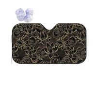Boho Gold Lotus Flowers Printing Windshield Sun Shade Foldable Car Sunshades Reflect Sun Heat Protect Your Car,Standard Size