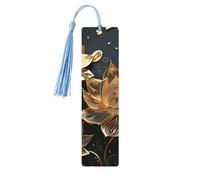 Boho Gold Lotus Flowers Wood Bookmark for Men Women Reading Wooden Bookmarks Unique Handmade Book Marks with Tassel Pendant Craft Bookmark for Book Lovers Birthday Teachers Gift