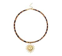 Boho Gold Sun Pendant Vintage Necklace for Women Elegant Stainless Steel Sunburst Charm Chunky Leopard Rope Chain Choker Clavicle Adjustable Bohemian Summer Holiday Trendy Jewelry Gifts for Her