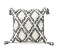 Boho Gray Throw Pillow Cover 20x20 Inch with Tassels, Grey Moroccan Tufted Decorative Cream Chenille Fabric Accent Textured Cushion Case for Bed Couch, 1 PC Cover Only No Insert