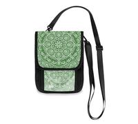 Boho Green and White Mandala Travel Wallet Passport Holder Hidden Neck pouching Slim Lightweight Crossbody Bag with Adjustable Strap