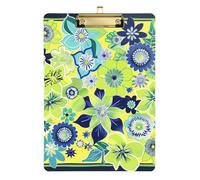 Boho Green Bloom Blue clipboard Hook Plastic for Personalized clipboards for Teachers Size 9 x 12 Gold
