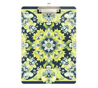 Boho Green Bloom Little clipboard Hard Board for Volleyball Baseball Coaches Size 9 x 12 Silver