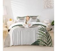Boho Green Duvet Cover Set Super King Size,Sage Bohemian Mid Century Modern Bedding Set 3pcs,Abstract Leaf Plant Arch Quilt Cover,Kids Boys Girls Room Decor,2 Pillowcases,No Comforter