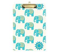 Boho Green Pattern Elephants clipboard Large Size Hard Board for Football Softball Coaching Size 9 x 12 Gold