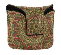 Boho Green Red Mandala Merry Christmas Golf Putter Covers Magnetic Snap Golf Putter Headcovers for Mallet Square Waterproof PU Leather
