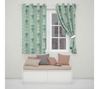 Boho Green Shell Pattern Eyelet Blackout Thermal Curtains Coastal Ocean Sea Inspired Botanical Sage Emerald Beach House Bedroom Living Room Energy Saving Noise Reducing Window Drapes Panels