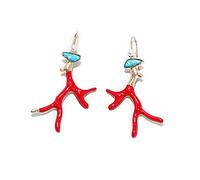 Boho Green Turquoises Coral Stone Pearl Dangle Earrings For Women Original Handmade Metal Earrings Gifts