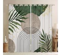 Boho Green Window Curtains Sage Bohemian Mid Century Modern Window Drapes,Abstract Leaf Plant Arch Window Treatments,Kids Boys Girls Room Decor,Grommet Top 2 Panel Set Bedroom Curtains, 46Wx54L inch