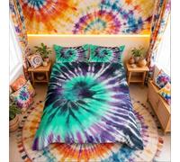 Boho Gypsy Bedding Set Bohemian Psychedelic Comforter Cover for Kids Boys Girls Women Hippie Tie Dye Ultra Soft Duvet Cover Teal Blue ad Purple Bedspread Cover Decor 3Pcs Quilt Cover King Size