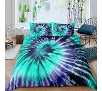 Boho Gypsy Bedding Set Bohemian Psychedelic Comforter Cover for Kids Boys Girls Women Hippie Tie Dye Ultra Soft Duvet Cover Teal Blue ad Purple Bedspread Cover Decor 2Pcs Quilt Cover Single Size