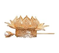 Boho Headband, Chinese Hair Accessories 3D Lotus Gold Crown Boho Headband Ancient-style Flower Crown Headdress for Women and Girls, Gold