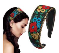 Boho Headbands for Women, 5.5 * 1.8 Inch Boho Embroidery Headband, Bohemian Headband, Floral Embroidered Head Bands, Vintage Ethnic Style Hair Bands Turban, Girls Hair Accessories for Most Hairstyles
