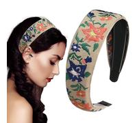 Boho Headbands For Women, Boho Embroidery Headband, Bohemian Hair Hoops, Floral Embroidered Head Bands, Vintage Ethnic Style Hair Bands Turban, Boho Beauty Wide Top Knot Turban Fabric Hairband
