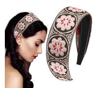 Boho Headbands, Wide Headband - Floral Embroidered Fabric Headbands for Women, Vintage Ethnic Style Headband, Girls Hair Accessories for Most Hairstyles