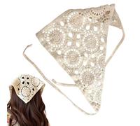 Boho Headscarf | Bohemian Bandana Headscarf | Elastic Crochet Floral Daisy Lightweight Non-Sliding Headband for Workout Yoga Festival Cowgirl Braids