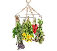 Boho Herb Drying Rack Handmade Macrame Shelf for Herbs with Decorative Beads Mobile Macrame Flowers Drying Hanger with 15 Hooks for Herb Dryer