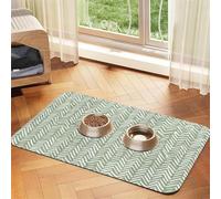 Boho Herringbone Pattern Sage Green And White,Waterproof Pet Feeding Mat,Cat Dog Placemats for Food and Water, PU Leather Food Mats,40x60cm
