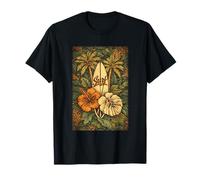 Boho Hibiscus Leaf Floral Surf Folk Nature Summer Palm Trees T-Shirt