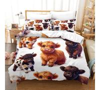 Boho Highland Cow - Farm Animal Full Size Bedding Set for Kids Boys Girls 3Pcs Ultra Soft Comforter Set with Zipper Closure Breathable Duvet Cover Set Room Decor, Easy Care Durable Double（200x200cm）
