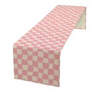 Boho Hippie Table Runner Groovy Pink Twisted Checkered Funky Modern Geometric Dinner Runner for Living Room Kitchen Party Holiday Dinner Home Decor 13x36in