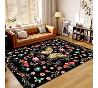 Boho Insect Prints Area Rug, 140x200cm, Butterfly Ladybug Moth Colorful Daisy Floral Living Room Rugs, Fade Resistant Absorbent Summer Decor Floor Mat Rugs for Kitchen Bathroom